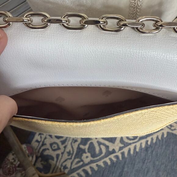 KATE SPADE Robyn Medium Chain Saddle Bag White Dove Leather Straw Nightcap - Picture 10 of 13